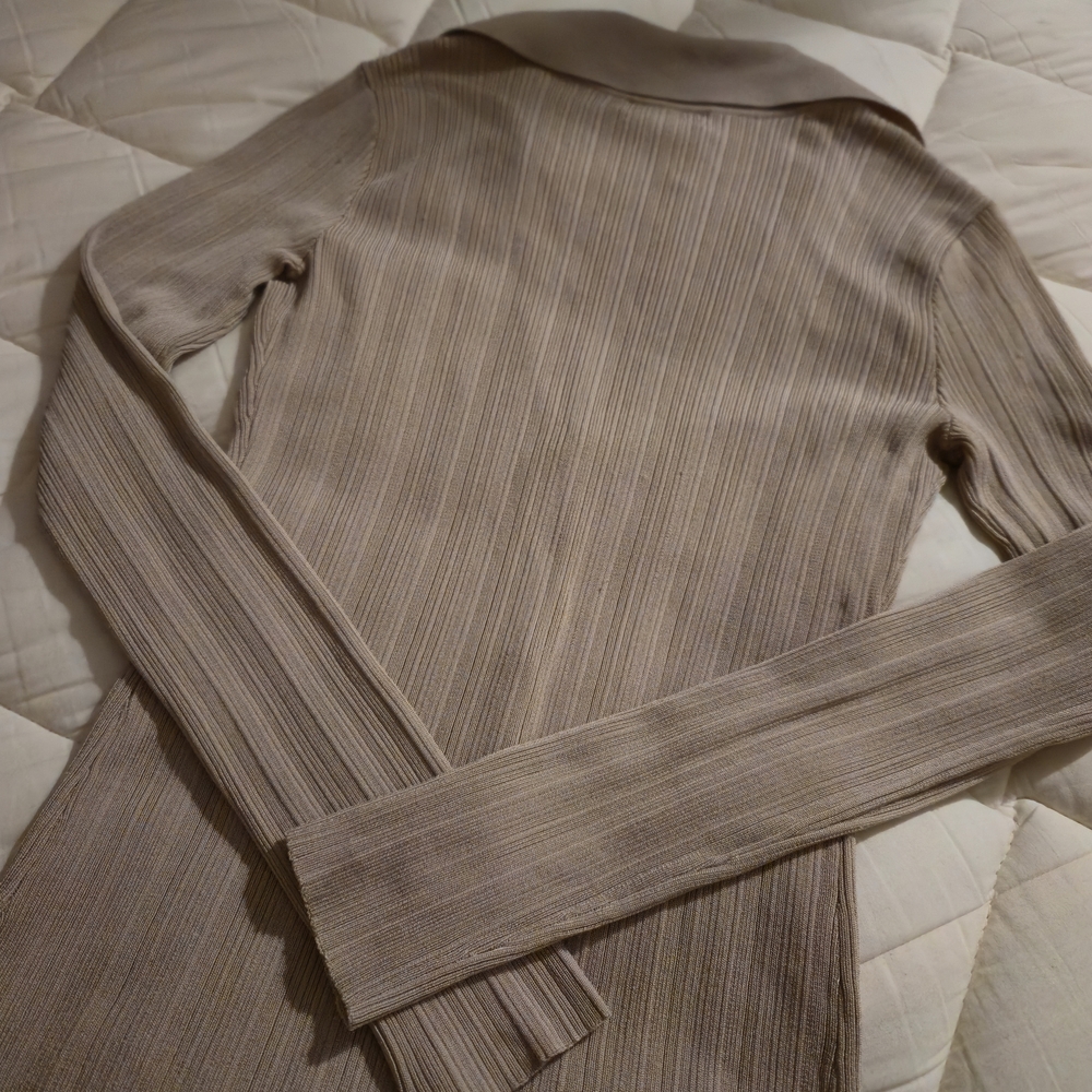OPEN EDIT Collared Ribbed Button Cardigan - Picture 7 of 7